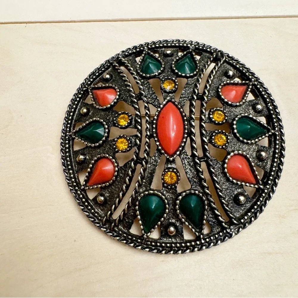 Emmons Brooch Large Rhinestone Multicolored Brooch Pendant Vintage - Picture 2 of 7